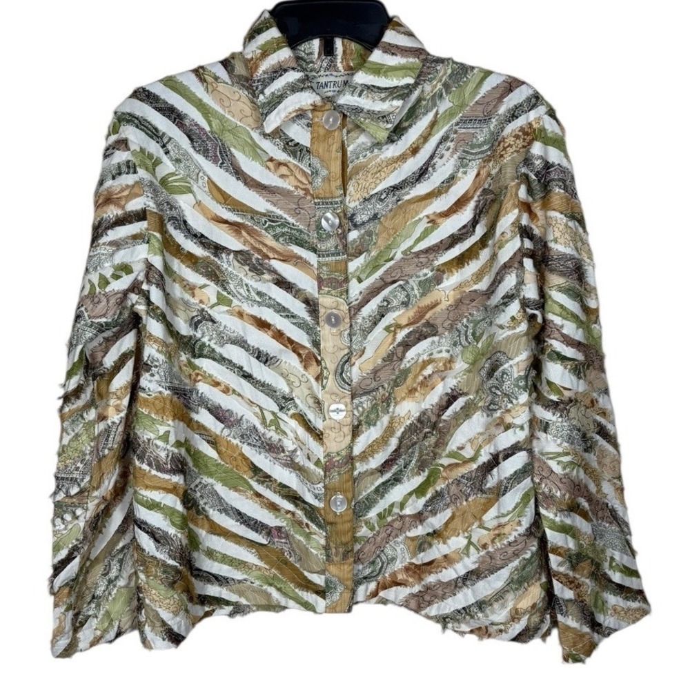 Vintage Tantrums Multi-print Blazer Jacket Size L 100% Cotton Boho Cottagecore